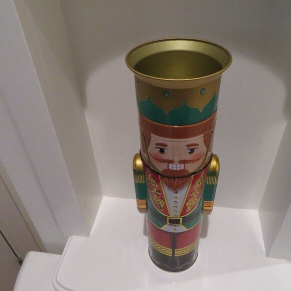 Christmas Green Nutcracker Tin Can Silver Crane Co Keepsake Gift Empty Container - Picture 12 of 14